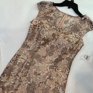 NWT Alex Evening Embroidered Sequin Lace Pencil Dress rose gold women’s size 6